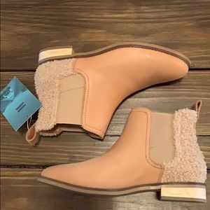 TOMS Ella Honey Leather Faux Shearling Bootie